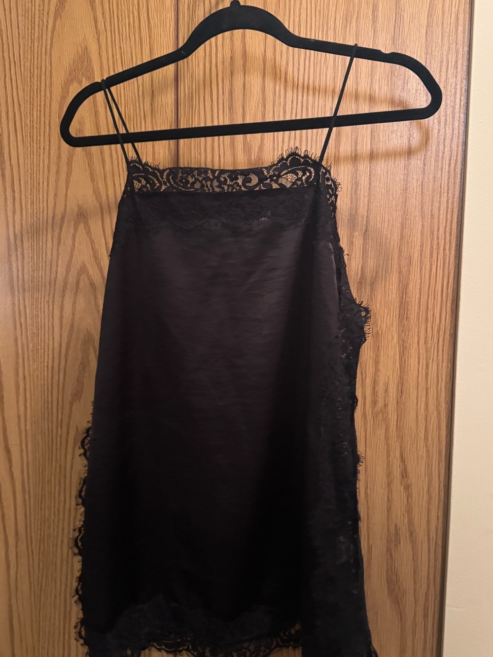 Black Lace Trim Satin Slip Dress - Women Intimates & Sleepwear